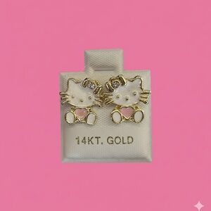 Gold and Pink Cat Earrings for Kids